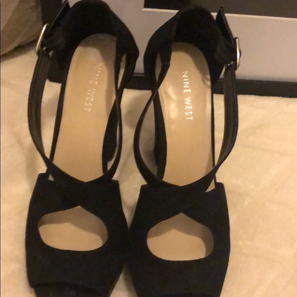Black Suede Nine West Criss Cross Wedges - Picture 2 of 5